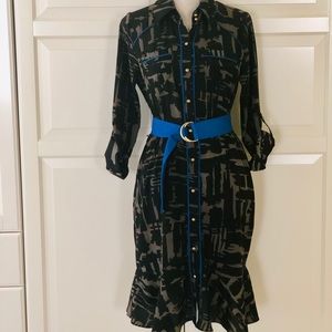 Abstract Print Belted Dress